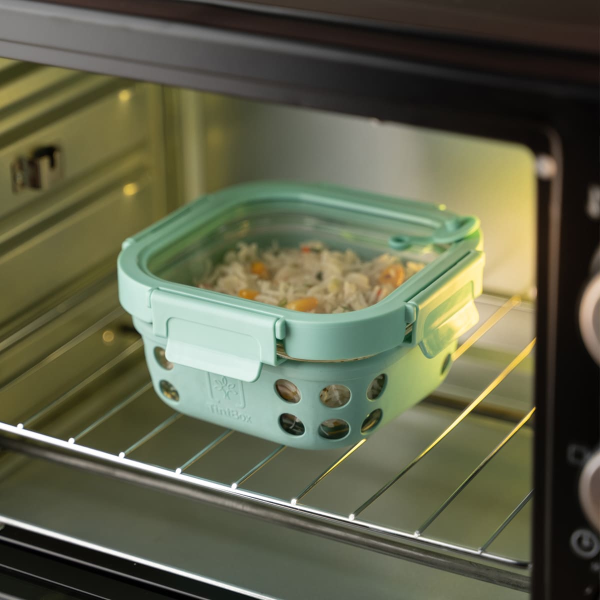 Glass Up Borosilicate Glass Lunch Box Set of 3 (500ml x 3) with Silicone Sleeve | Microwave Safe & Leak proof Tiffin Box By TintBox