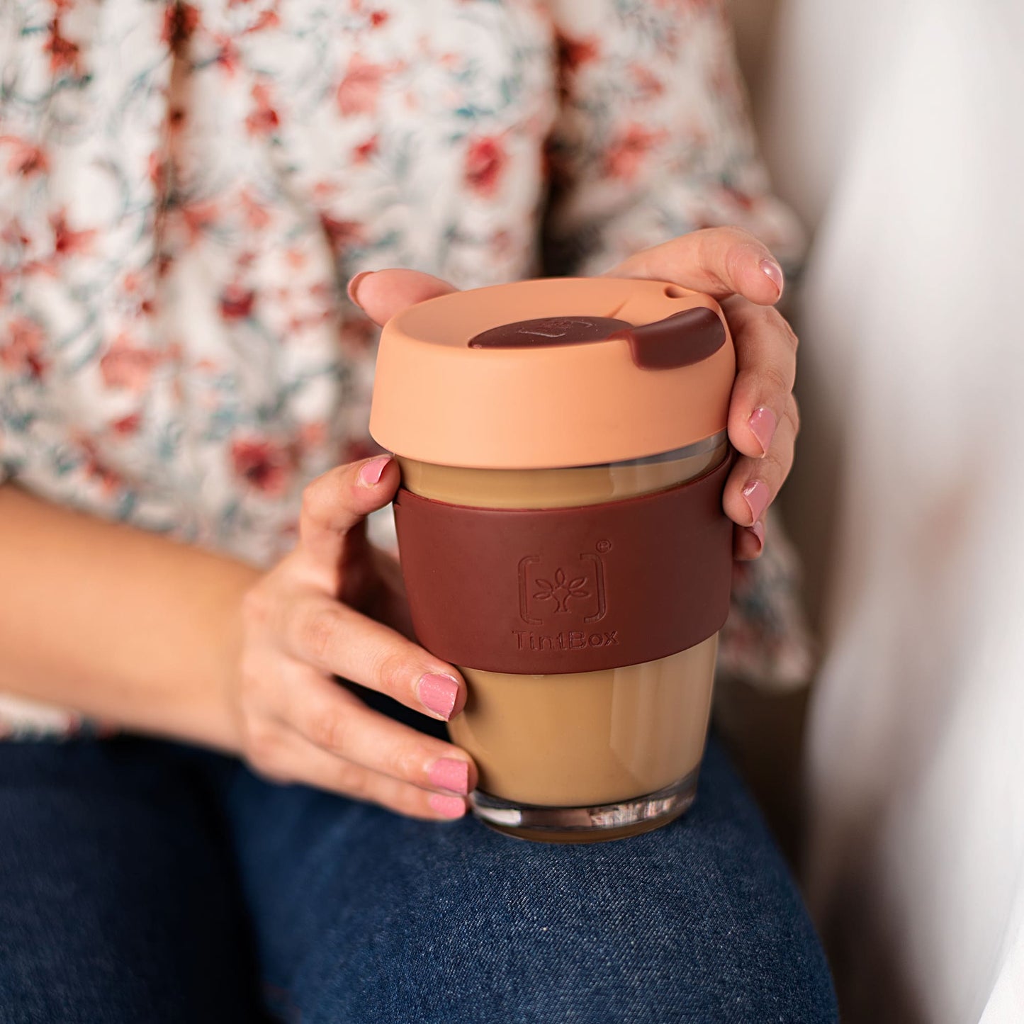 Customized TintCup Borosilicate Glass Coffee Cup with Silicone Lid & Grip, 350 ml