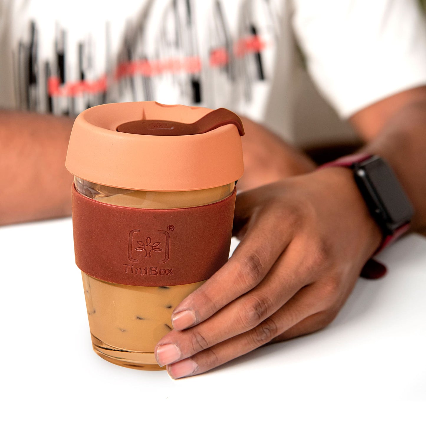 Customized TintCup Borosilicate Glass Coffee Cup with Silicone Lid & Grip, 350 ml