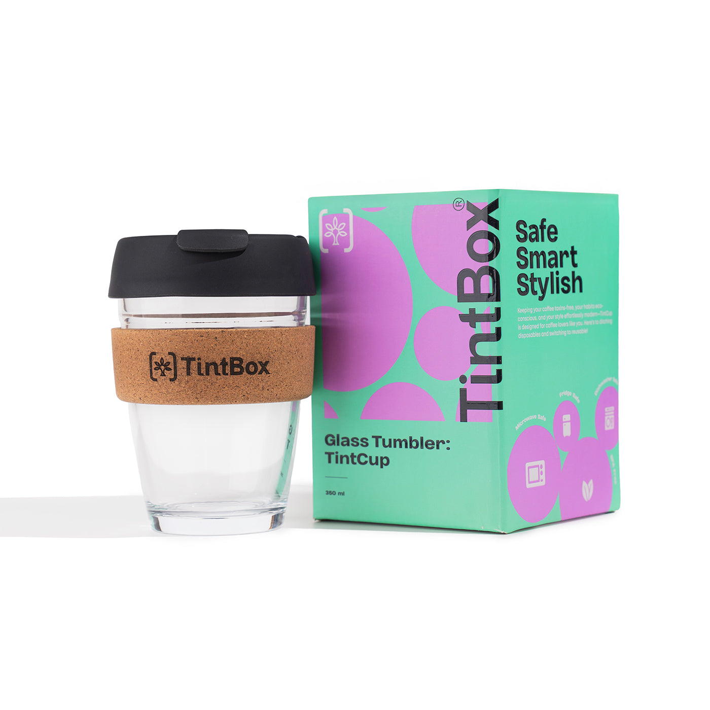 TintCup Borosilicate Glass Coffee Cup with Silicone Lid & Grip, 350 ml