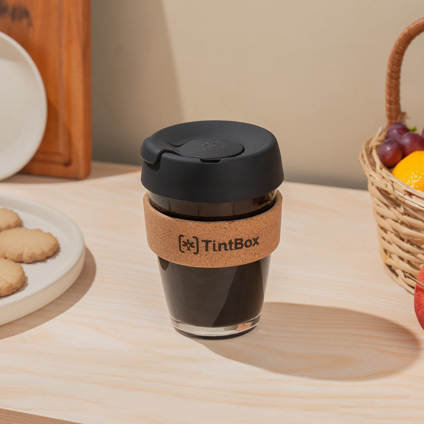 TintCup Borosilicate Glass Coffee Cup with Silicone Lid & Grip, 350 ml