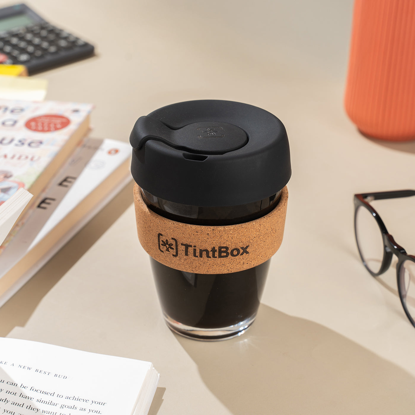TintCup Borosilicate Glass Coffee Cup with Silicone Lid & Grip, 350 ml