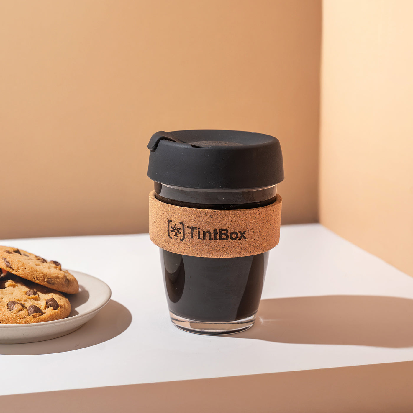 TintCup Borosilicate Glass Coffee Cup with Silicone Lid & Grip, 350 ml