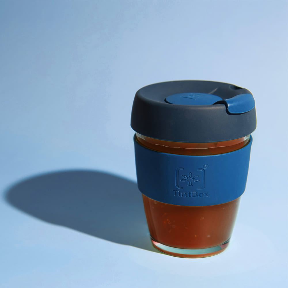 Customized TintCup Borosilicate Glass Coffee Cup with Silicone Lid & Grip, 350 ml