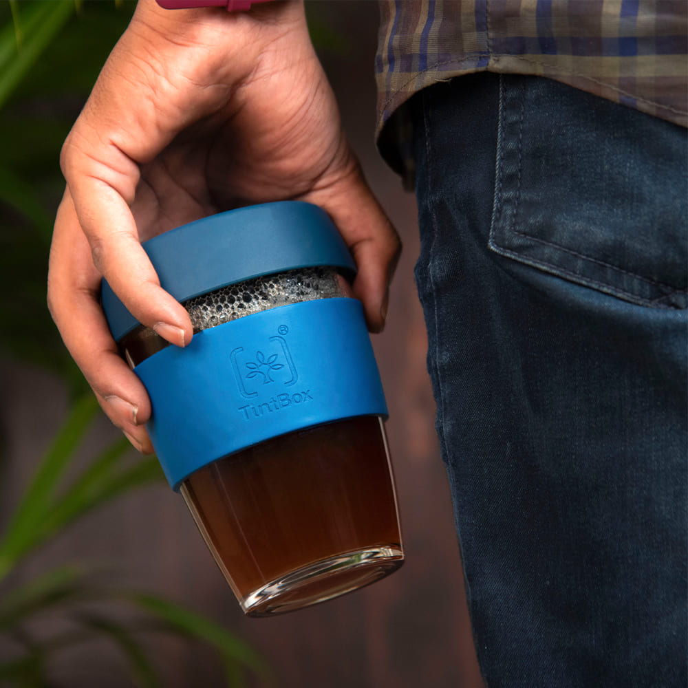Customized TintCup Borosilicate Glass Coffee Cup with Silicone Lid & Grip, 350 ml