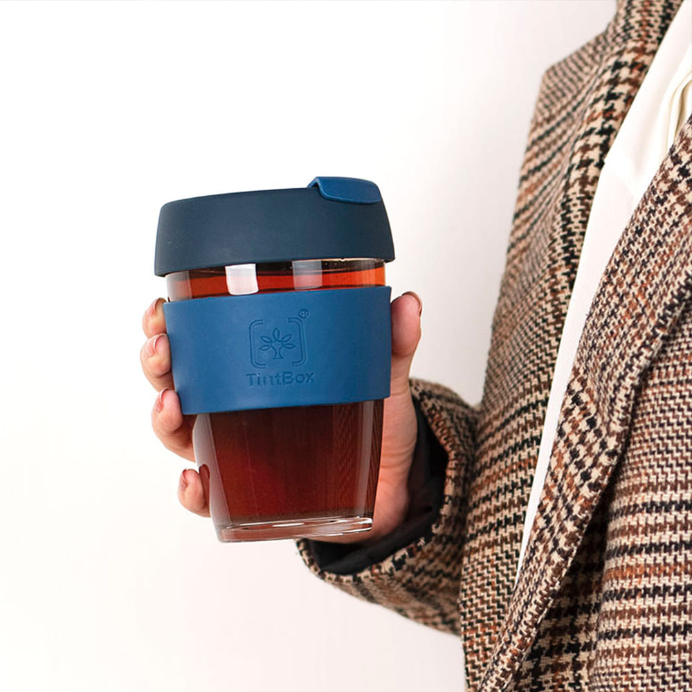 Customized TintCup Borosilicate Glass Coffee Cup with Silicone Lid & Grip, 350 ml