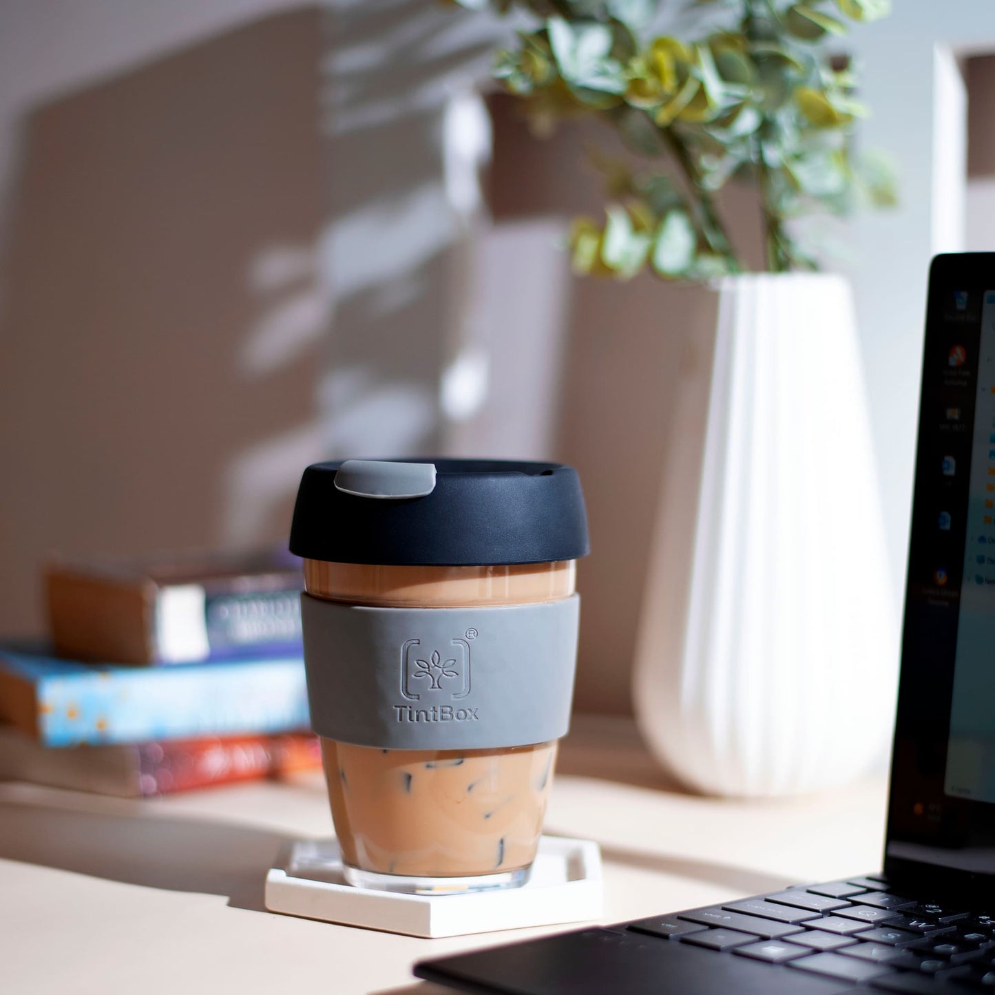 Customized TintCup Borosilicate Glass Coffee Cup with Silicone Lid & Grip, 350 ml