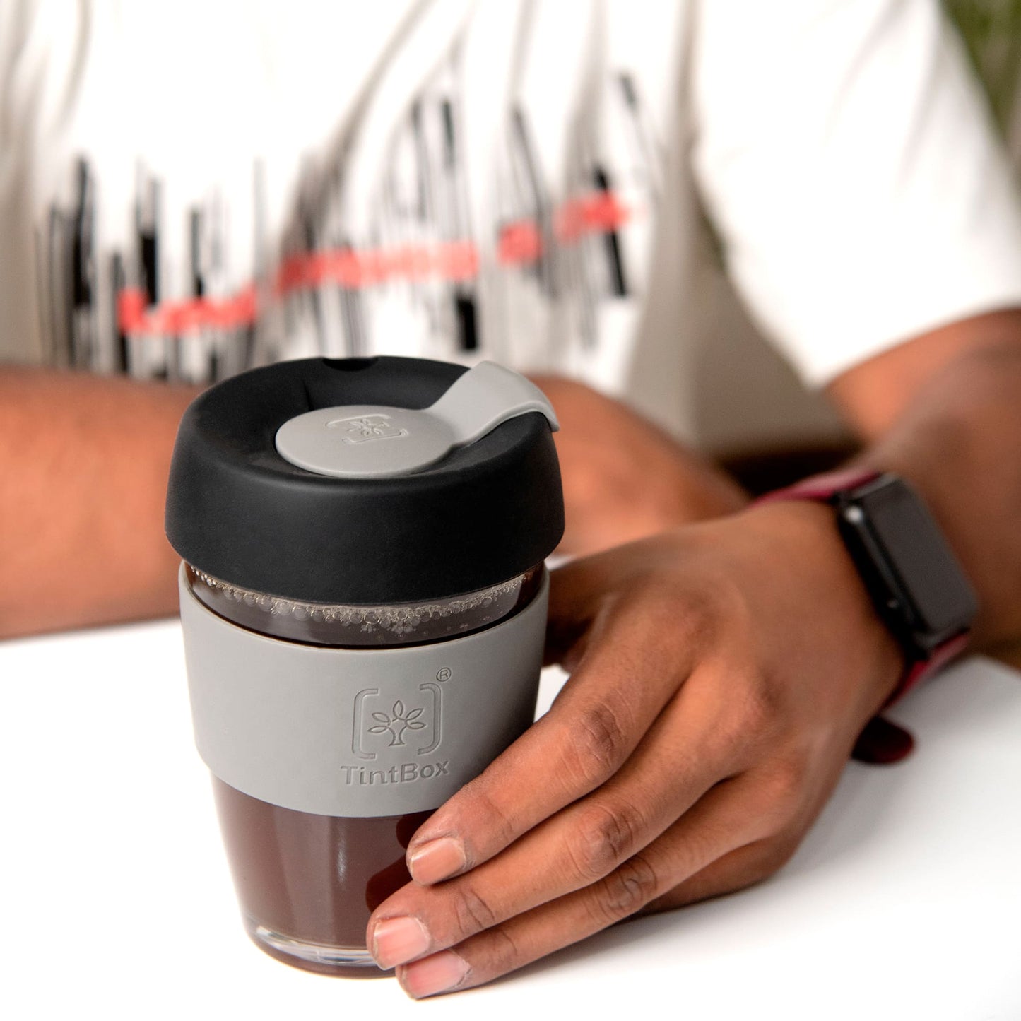 Customized TintCup Borosilicate Glass Coffee Cup with Silicone Lid & Grip, 350 ml