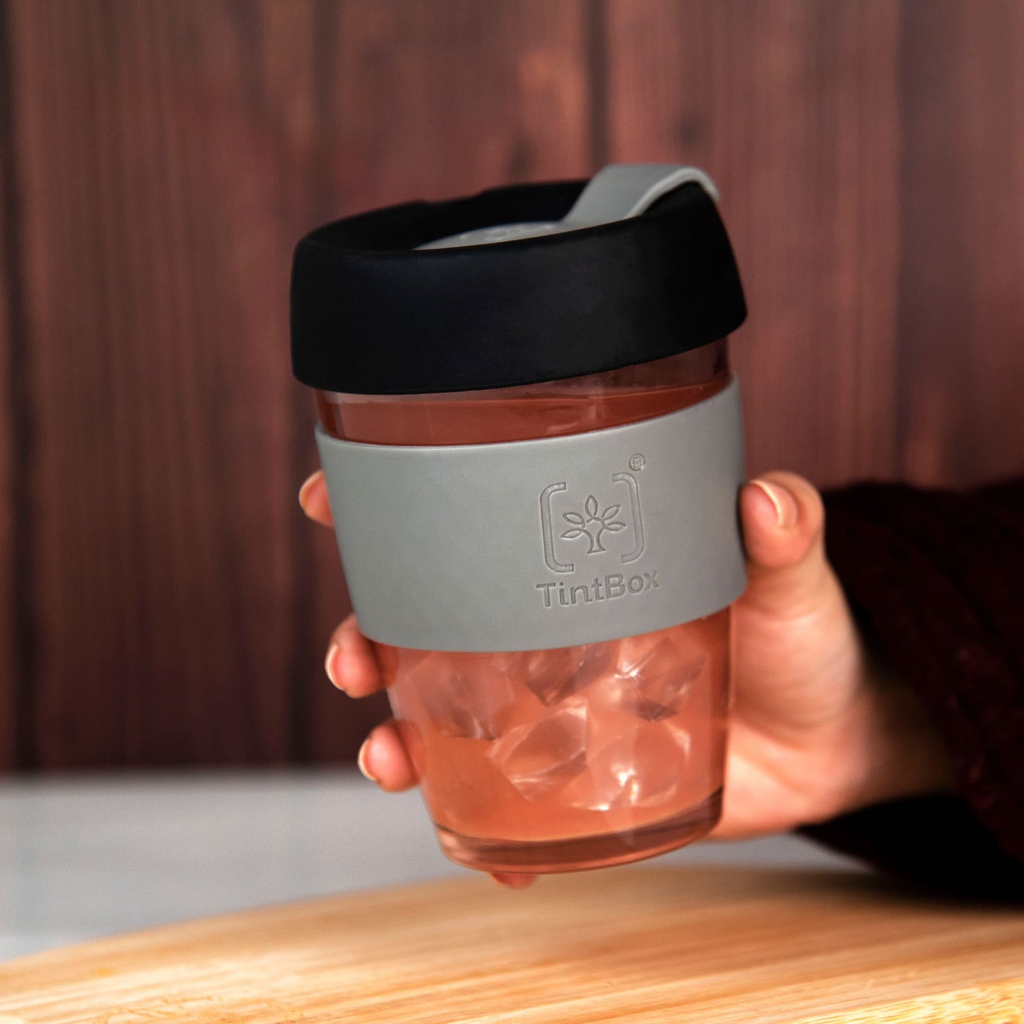 Customized TintCup Borosilicate Glass Coffee Cup with Silicone Lid & Grip, 350 ml