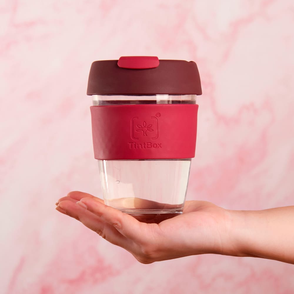 Customized TintCup Borosilicate Glass Coffee Cup with Silicone Lid & Grip, 350 ml