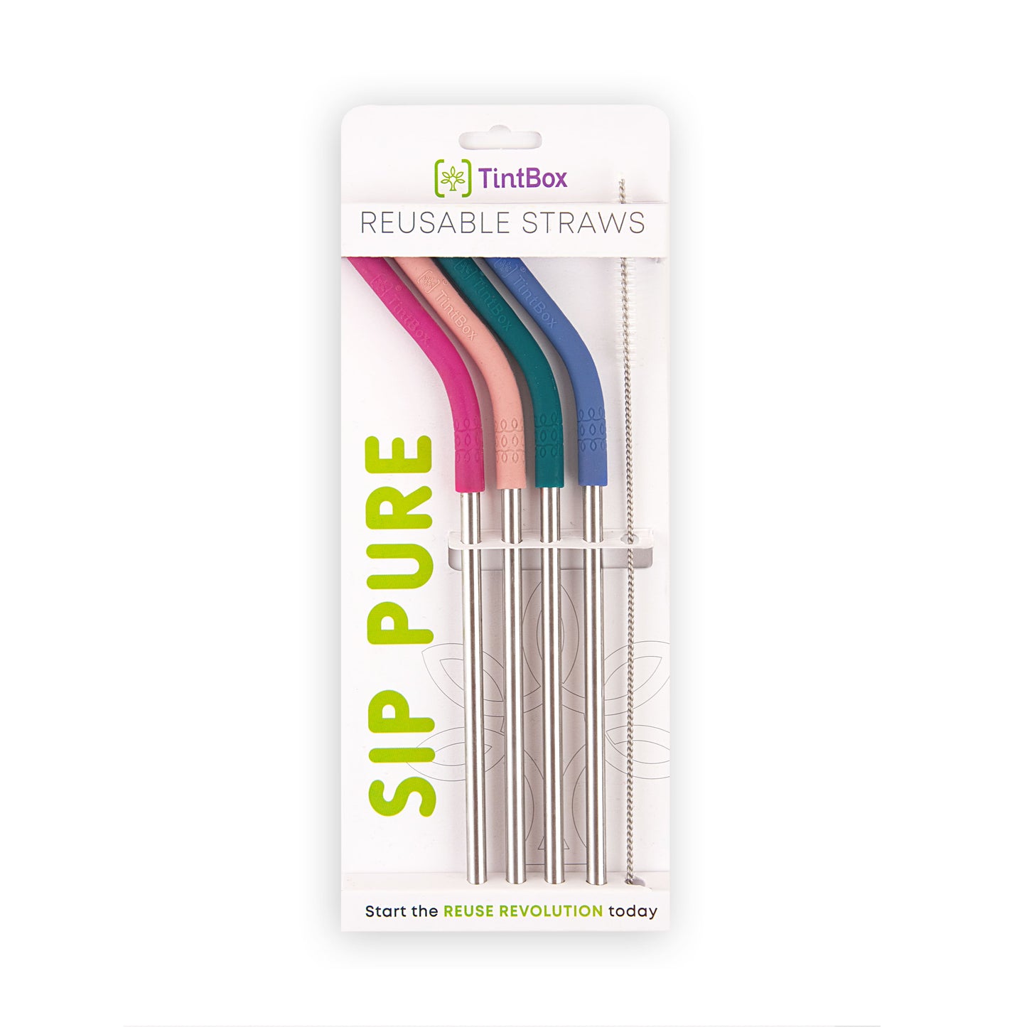 Pack of 4 Stainless Steel Straws with Silicone Tip and Cleaning Brush