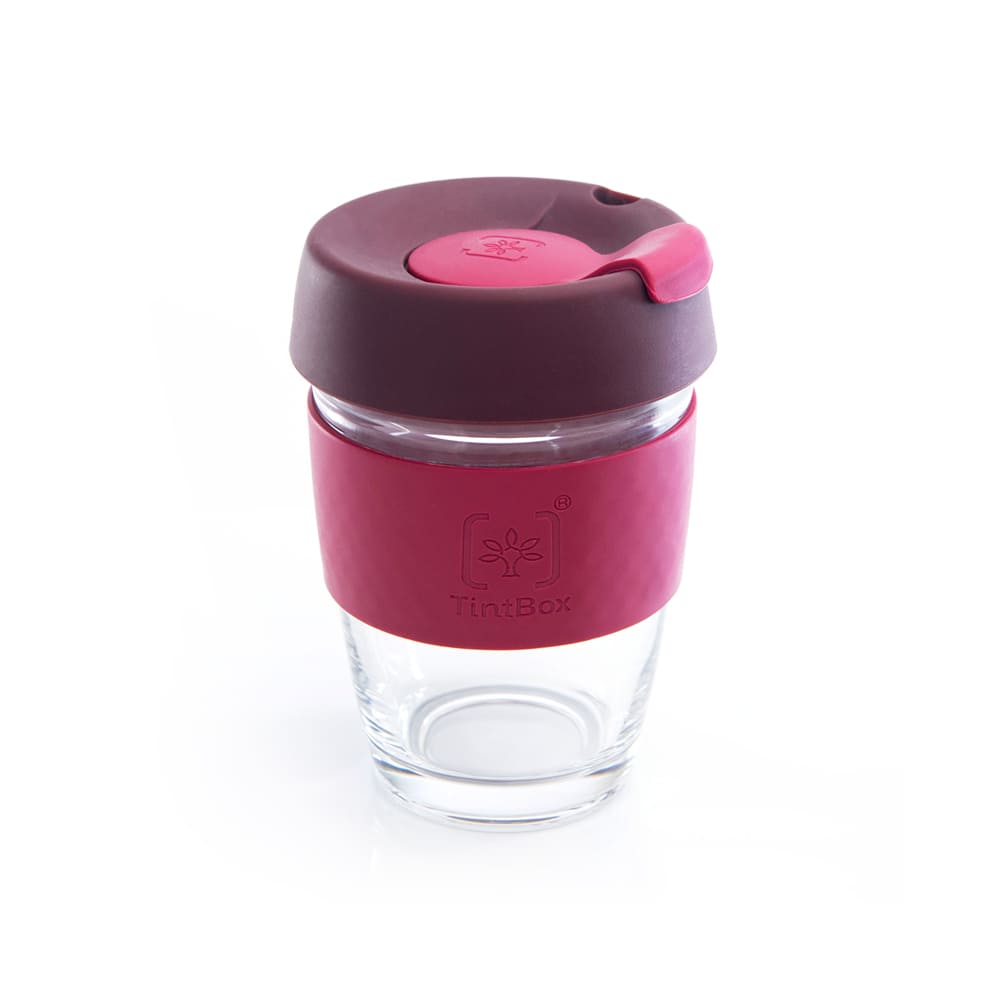 TintCup Borosilicate Glass Coffee Cup with Silicone Lid & Grip, 350 ml