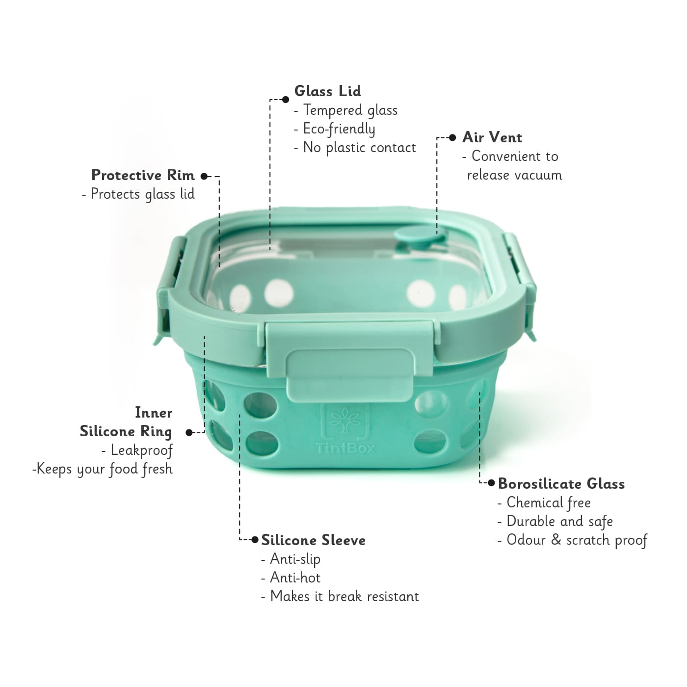 GlassUp 500 ml Borosilicate Glass Lunch Box with Glass Lid & Silicone Sleeve