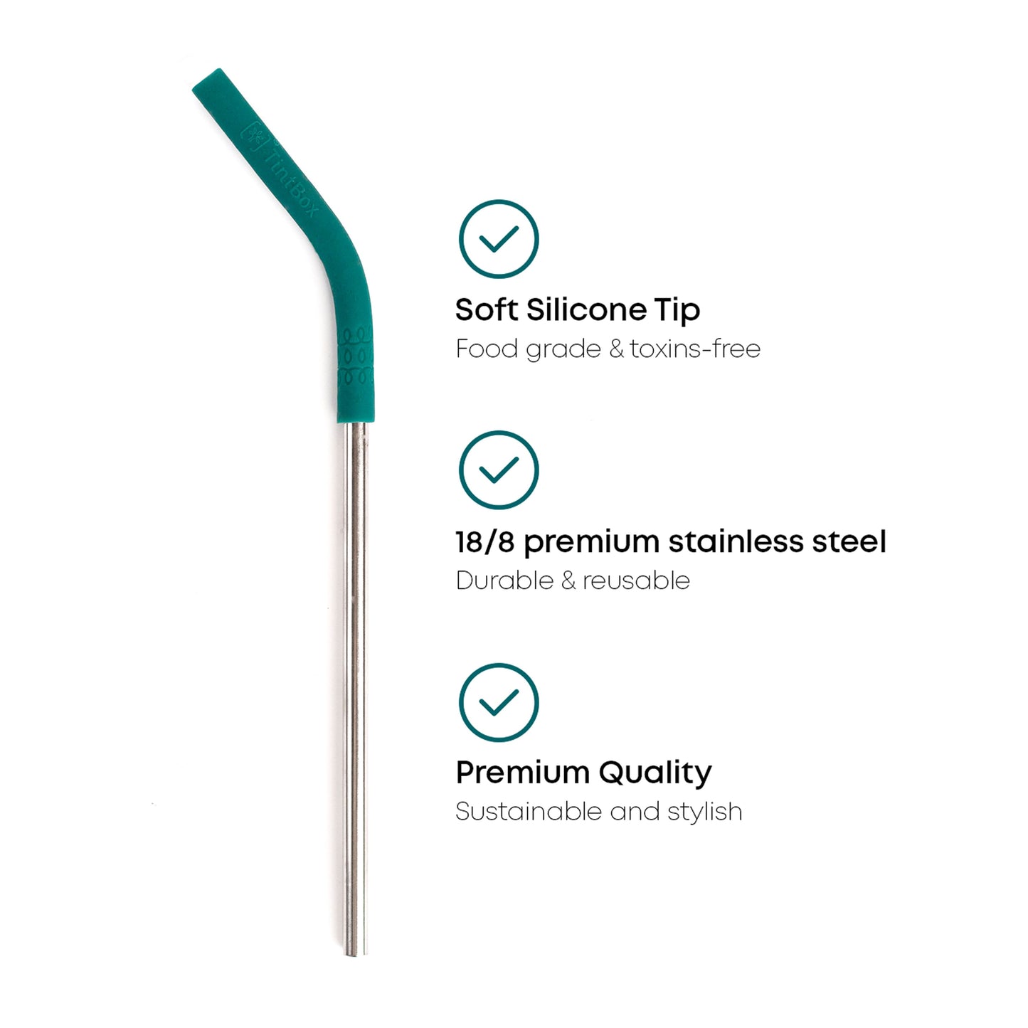 Pack of 4 Stainless Steel Straws with Silicone Tip and Cleaning Brush