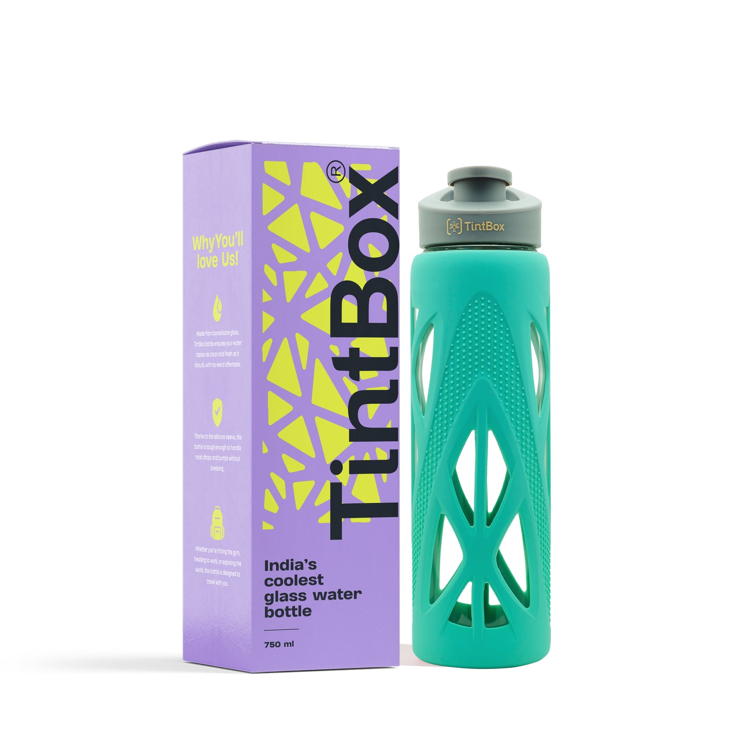 Borosilicate Glass Bottle with Protective Silicone Sleeve, 750 ml