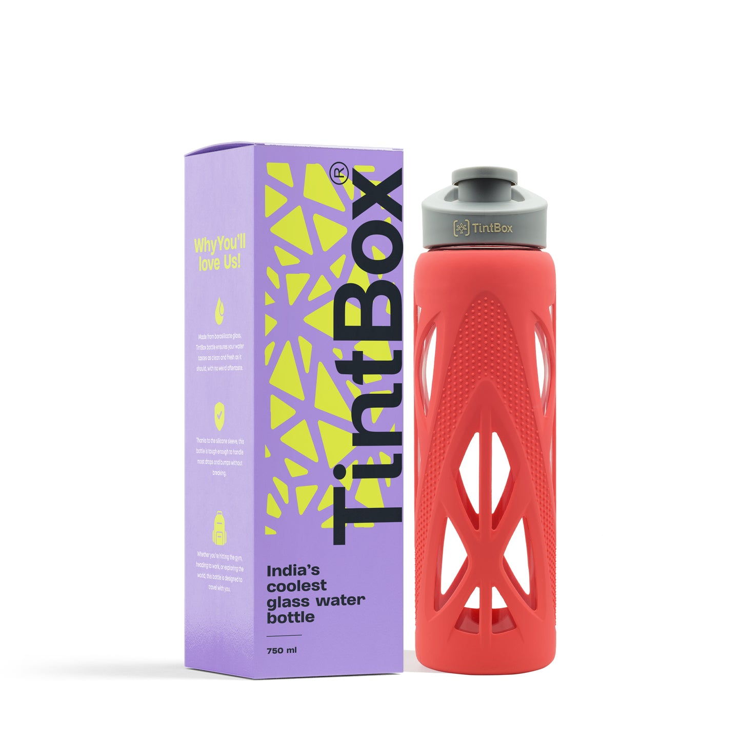 Borosilicate Glass Bottle with Protective Silicone Sleeve, 750 ml