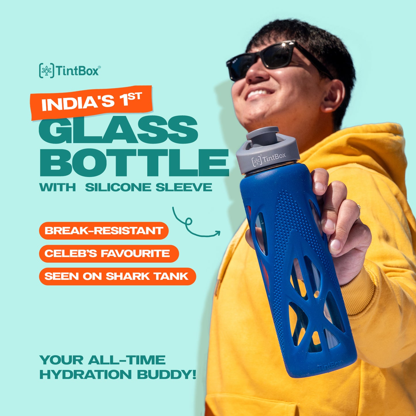 Borosilicate Glass Bottle with Protective Silicone Sleeve, 750 ml