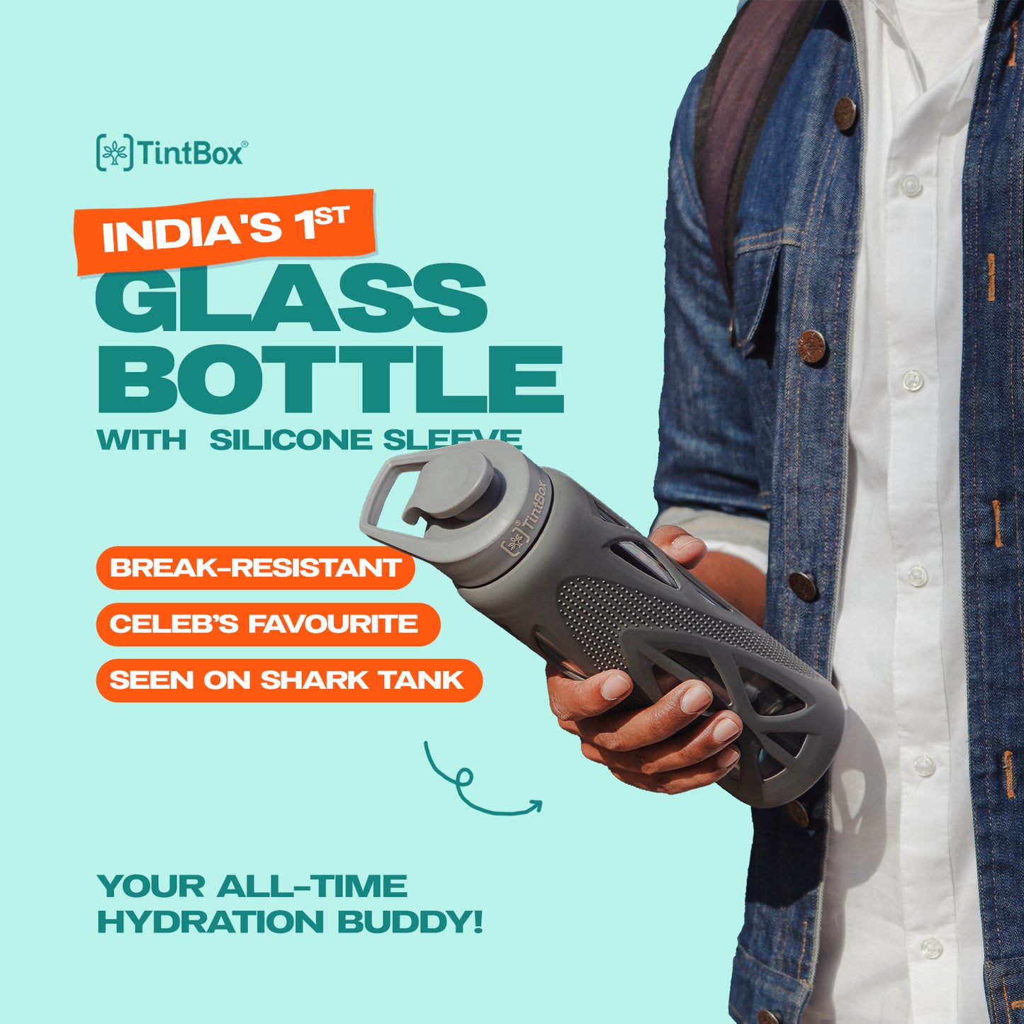 Borosilicate Glass Bottle with Protective Silicone Sleeve, 750 ml