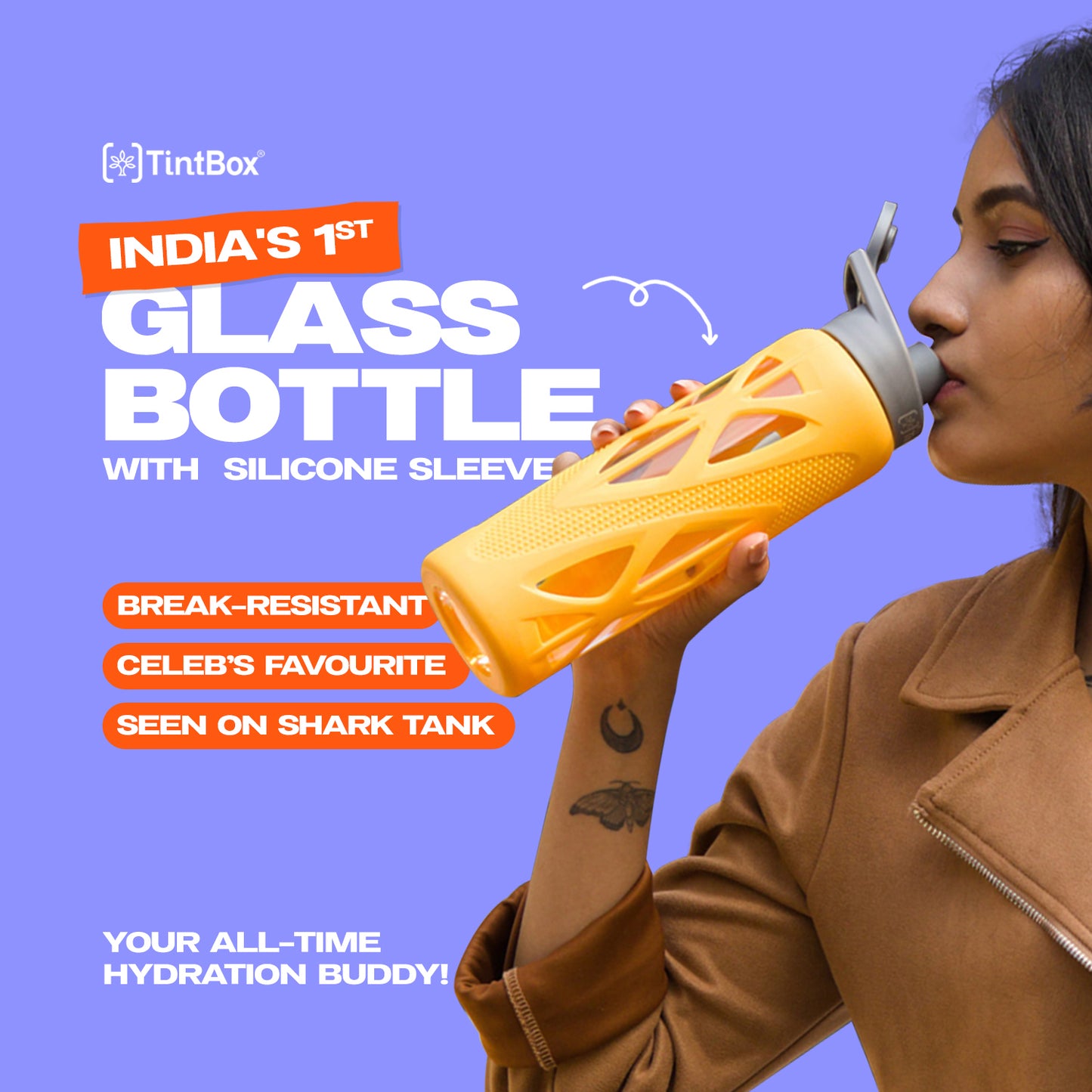 Borosilicate Glass Bottle with Protective Silicone Sleeve, 750 ml