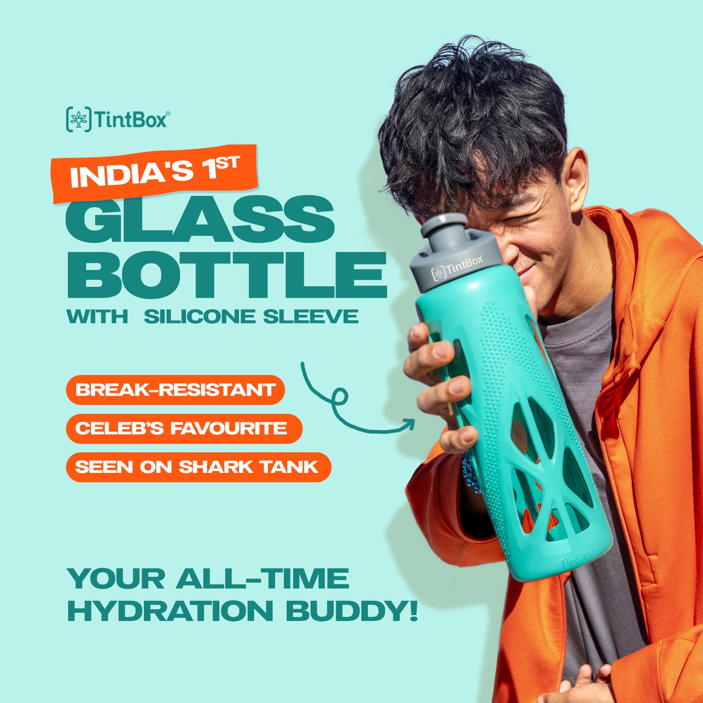 Borosilicate Glass Bottle with Protective Silicone Sleeve, 750 ml