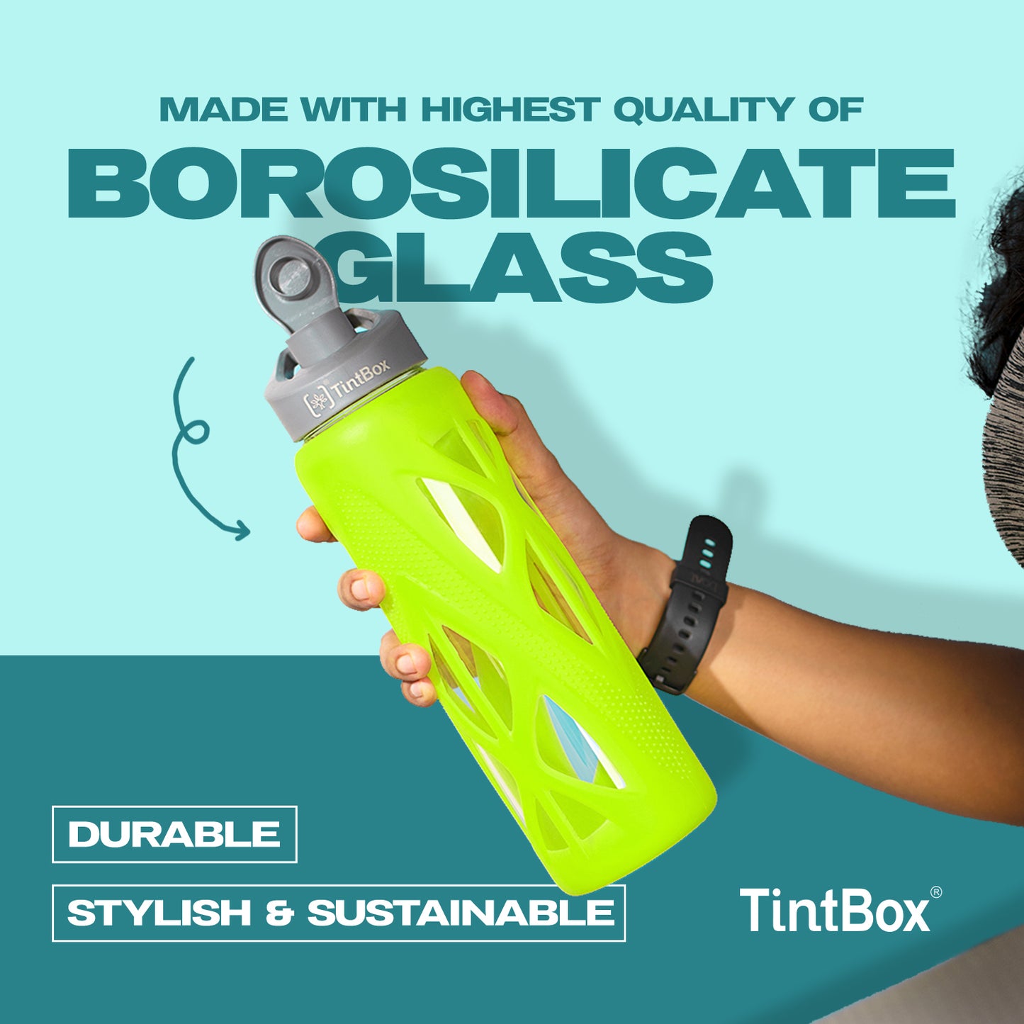 Borosilicate Glass Bottle with Protective Silicone Sleeve, 750 ml