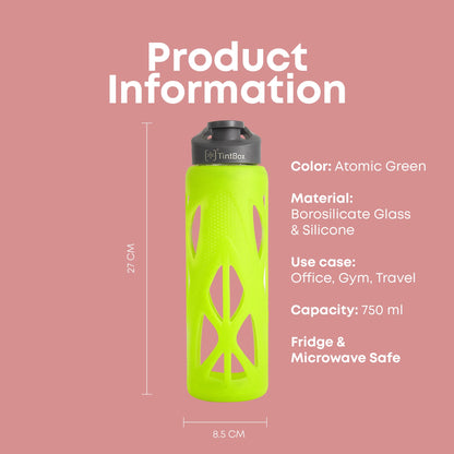 Borosilicate Glass Bottle with Protective Silicone Sleeve, 750 ml