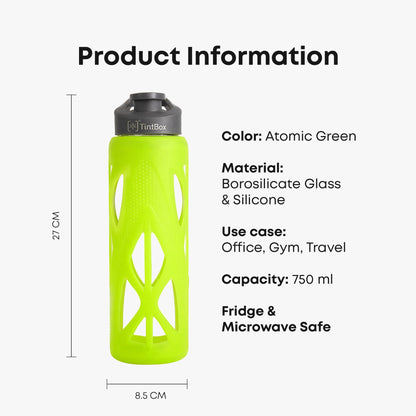 Borosilicate Glass Water Bottle with Protective Silicone Sleeve, 750 ml