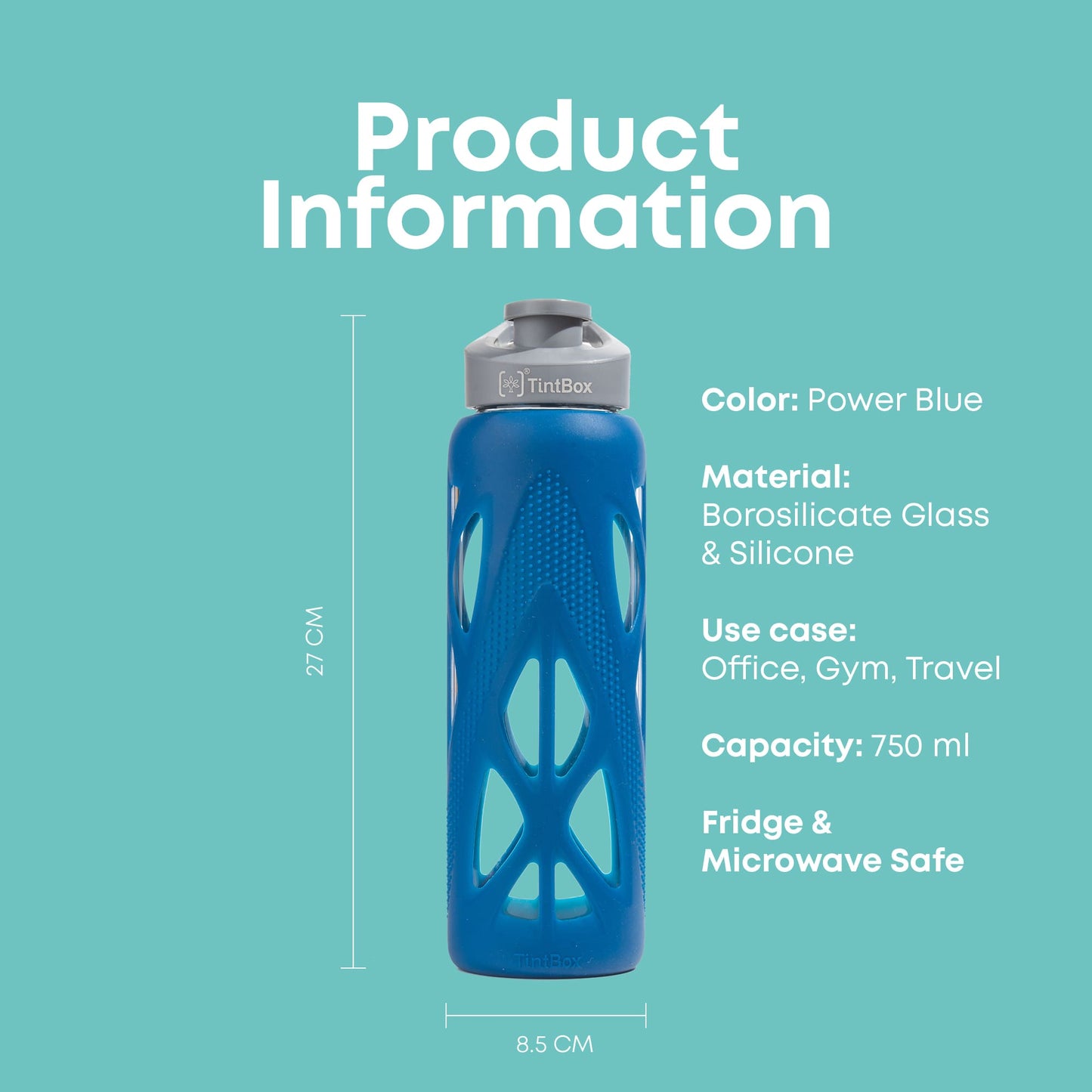 Borosilicate Glass Bottle with Protective Silicone Sleeve, 750 ml