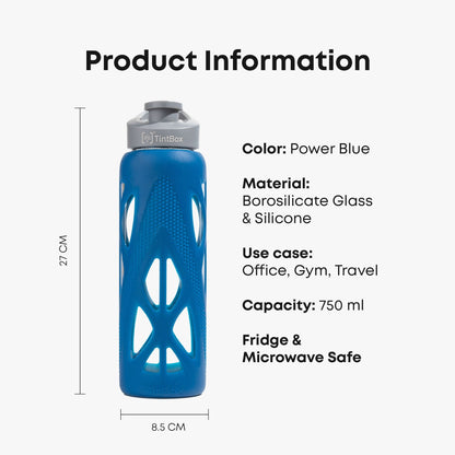 Borosilicate Glass Water Bottle with Protective Silicone Sleeve, 750 ml
