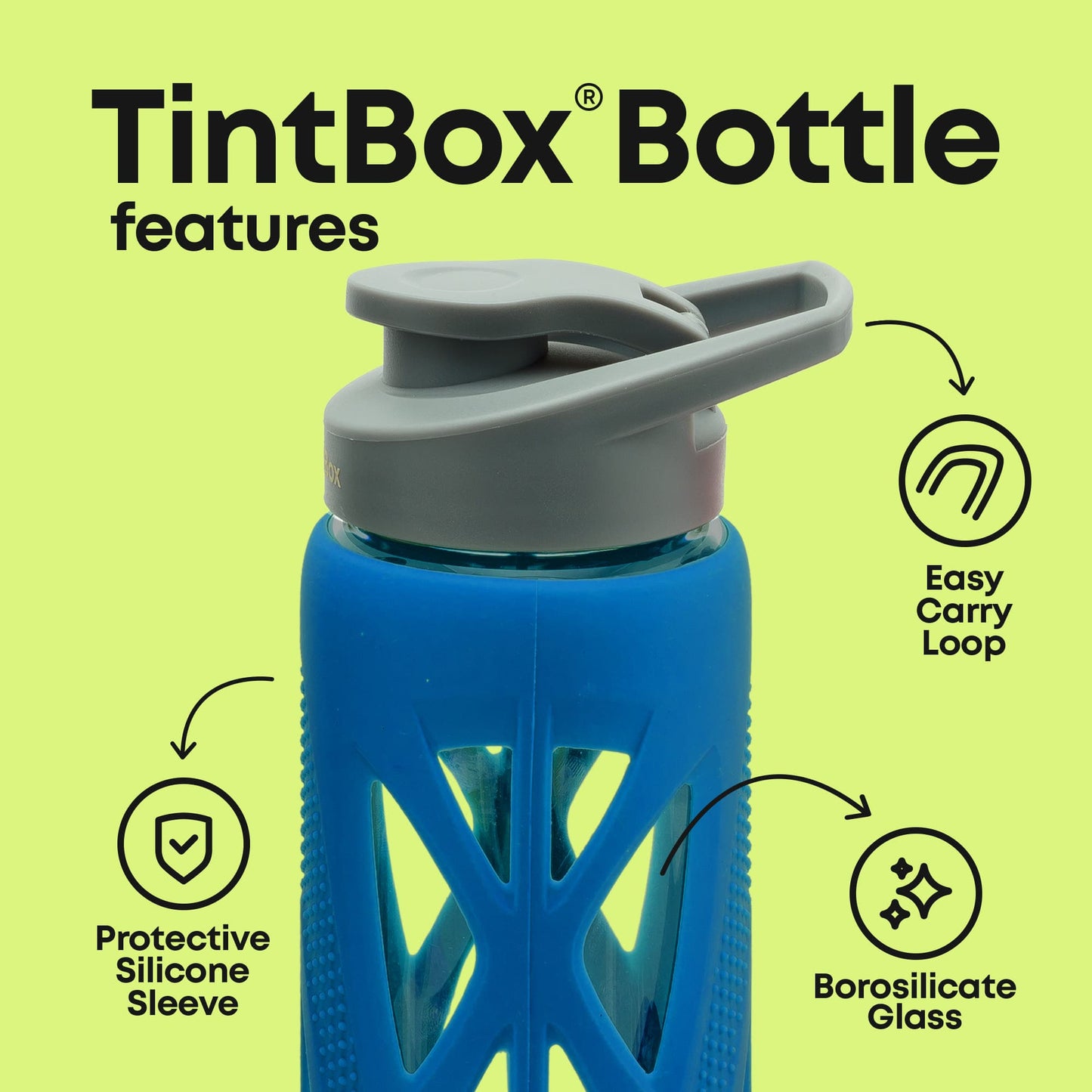 Borosilicate Glass Water Bottle with Protective Silicone Sleeve, 750 ml