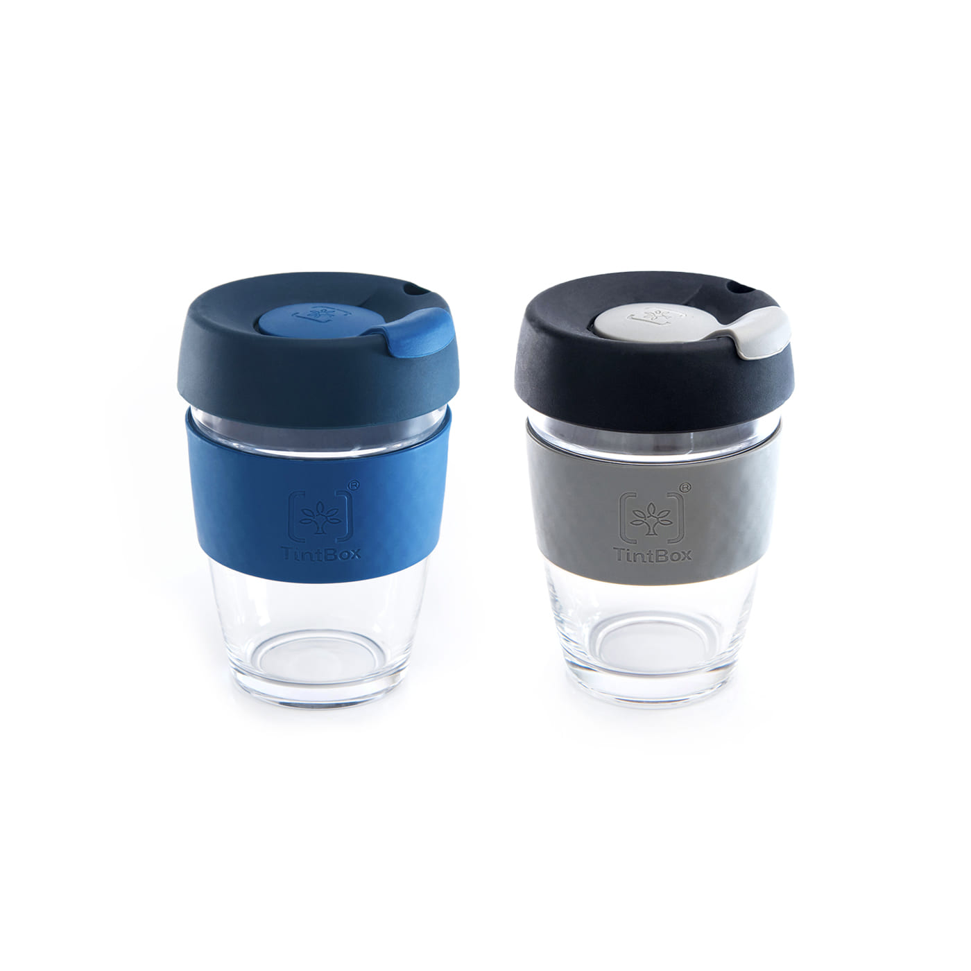 TintCup Borosilicate Glass Coffee Cup Duo with Silicone Lid & Grip, 350 ml