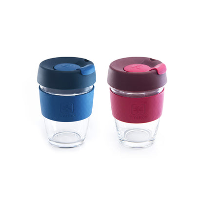 TintCup Borosilicate Glass Coffee Cup Duo with Silicone Lid & Grip, 350 ml