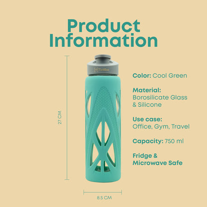 Borosilicate Glass Bottle with Protective Silicone Sleeve, 750 ml
