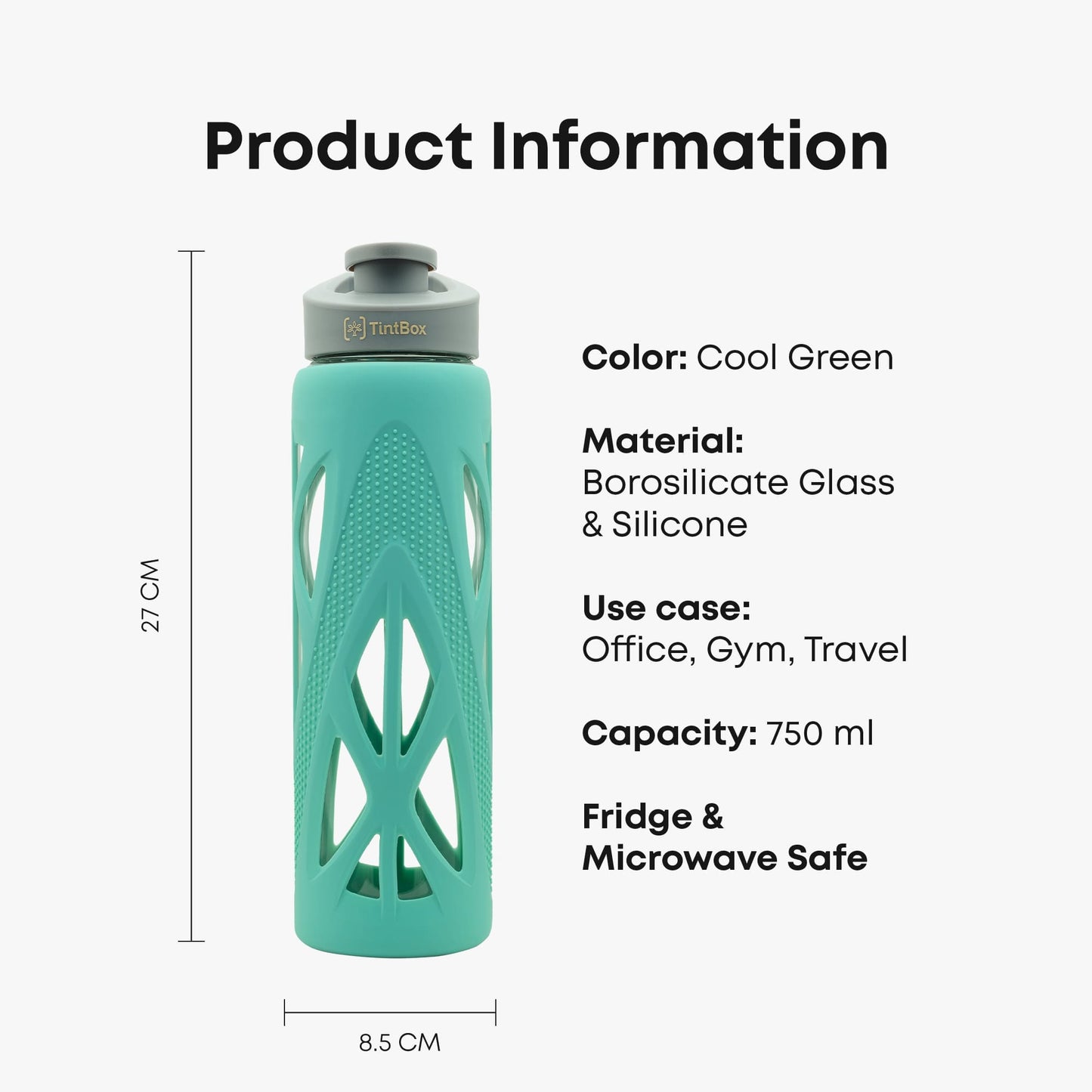 Borosilicate Glass Water Bottle with Protective Silicone Sleeve, 750 ml