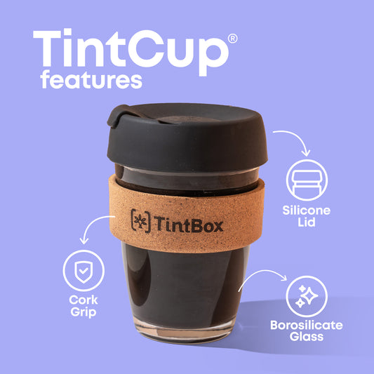 TintCup Borosilicate Glass Coffee Cup with Silicone Lid & Grip, 350 ml