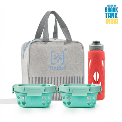 Set of 2 Green GlassUp ( 500ml ) Lunch Box with Bag & Bottle