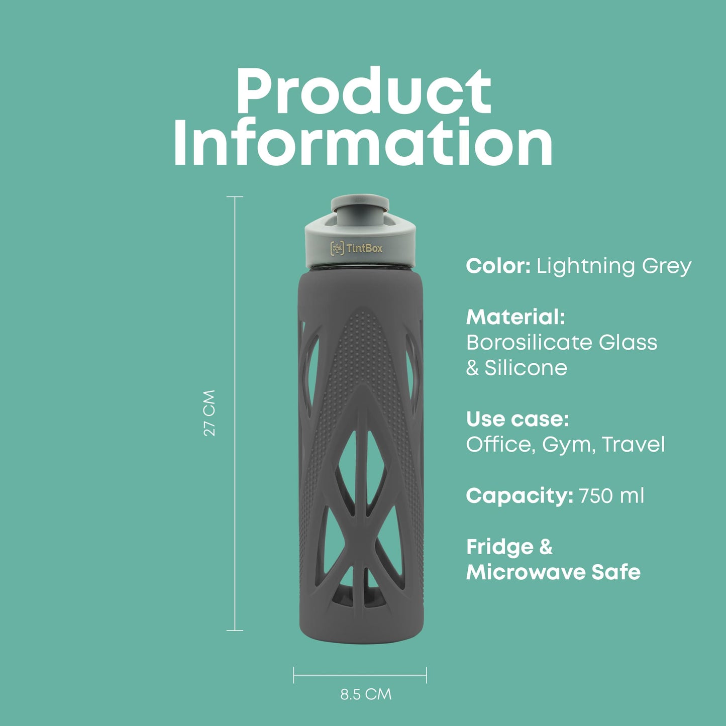 Borosilicate Glass Bottle with Protective Silicone Sleeve, 750 ml