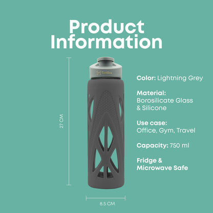 Borosilicate Glass Bottle with Protective Silicone Sleeve, 750 ml