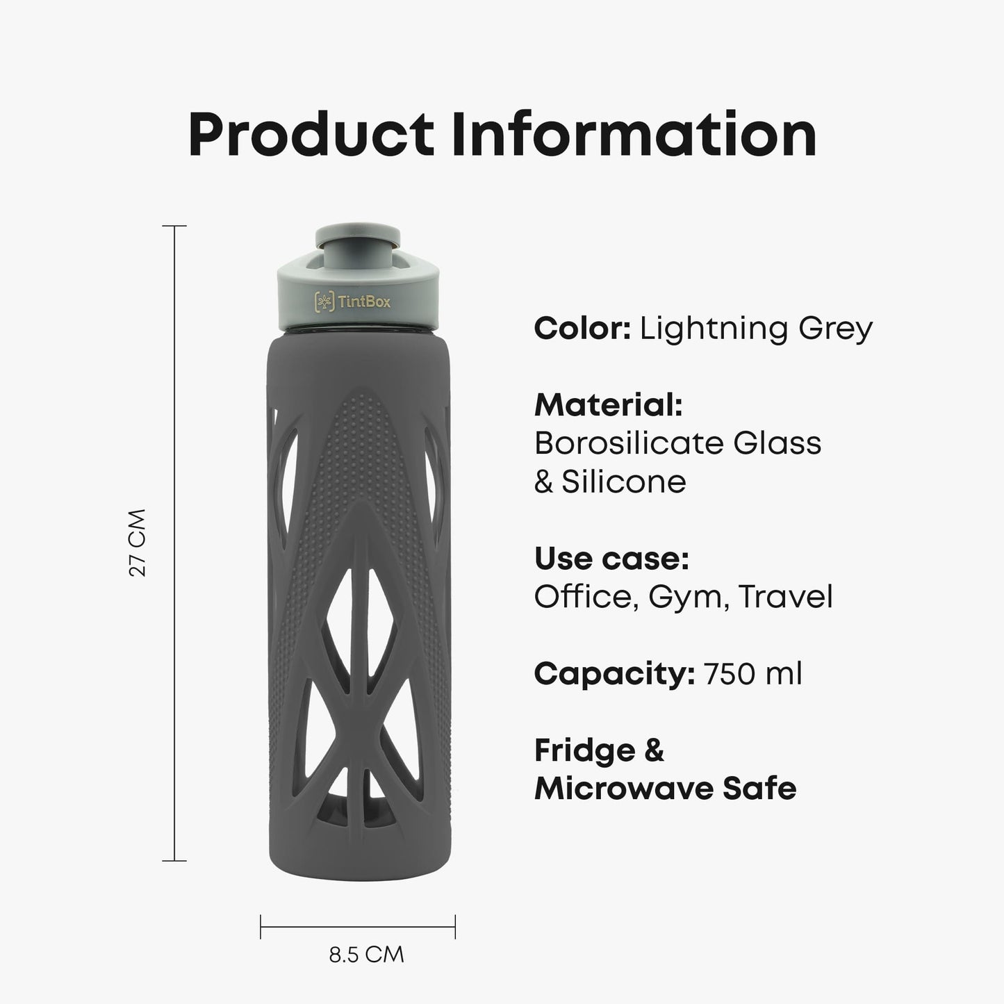 Borosilicate Glass Water Bottle with Protective Silicone Sleeve, 750 ml