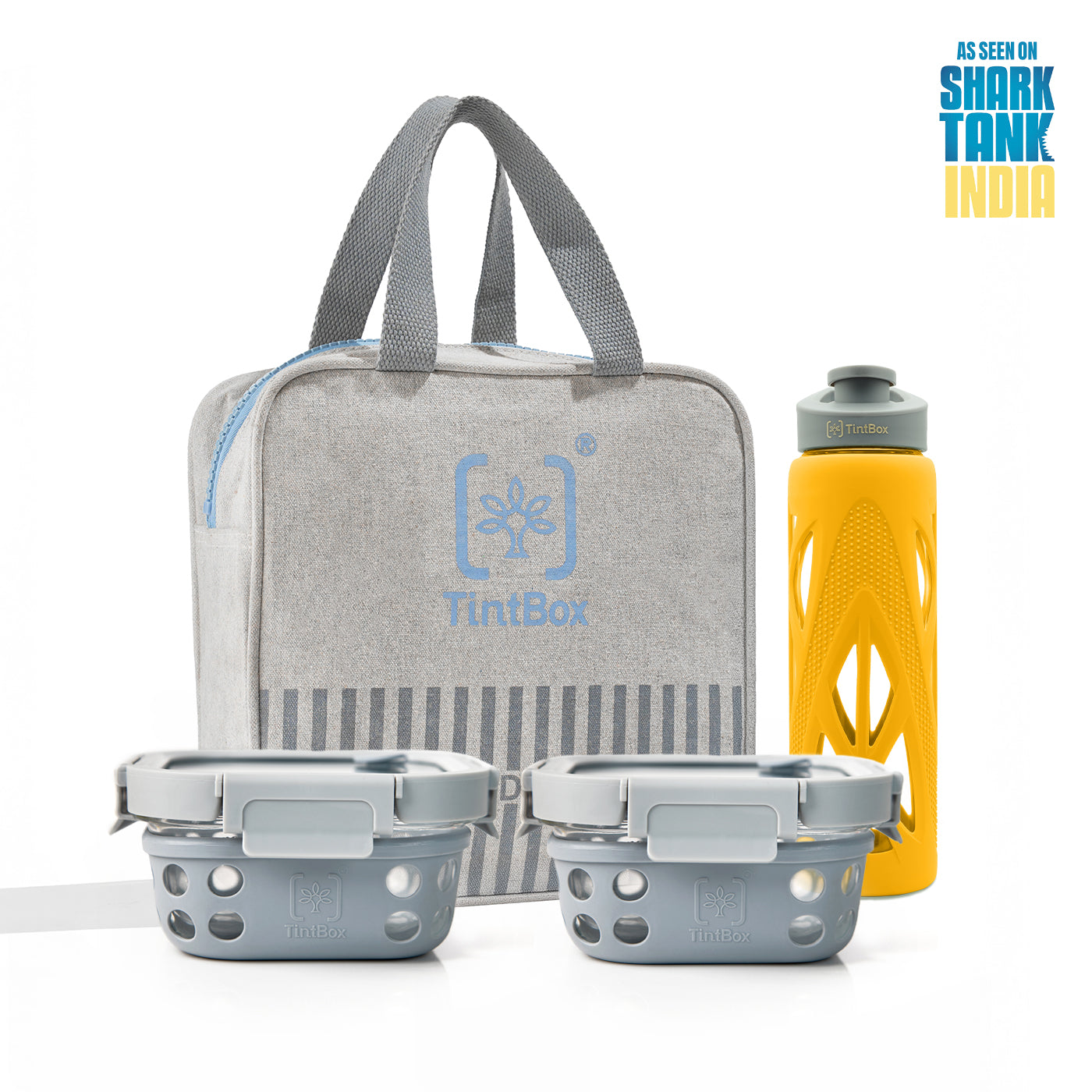 Set of 2 Grey GlassUp ( 500ml ) Lunch Box with Bag & Bottle