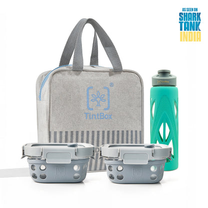 Set of 2 Grey GlassUp ( 500ml ) Lunch Box with Bag & Bottle