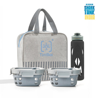 Set of 2 Grey GlassUp ( 500ml ) Lunch Box with Bag & Bottle