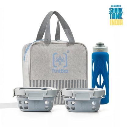 Set of 2 Grey GlassUp ( 500ml ) Lunch Box with Bag & Bottle