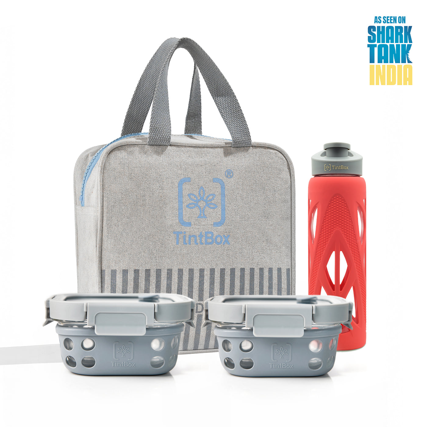 Set of 2 Grey GlassUp ( 500ml ) Lunch Box with Bag & Bottle