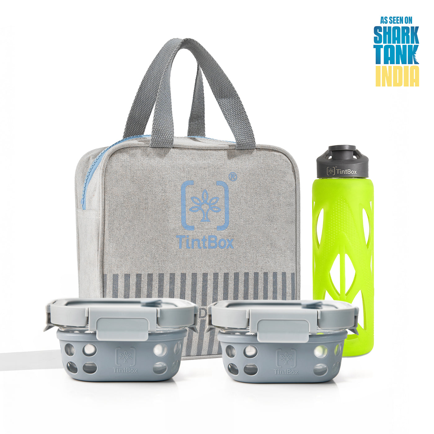 Set of 2 Grey GlassUp ( 500ml ) Lunch Box with Bag & Bottle