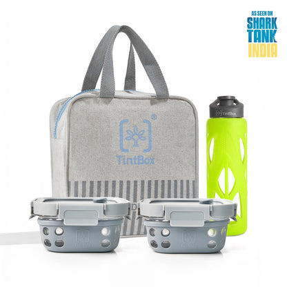Set of 2 Grey GlassUp ( 500ml ) Lunch Box with Bag & Bottle