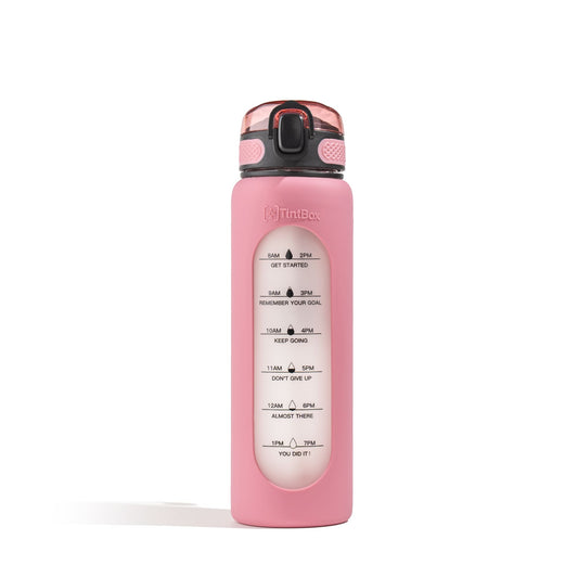 Motivational Borosilicate Glass Water Bottle 1 litre, Glass Sipper Bottle with Straw for Fridge, Office, Gym & Travel