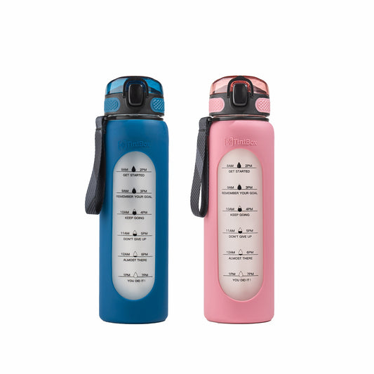 1 Litre , Motivational Glass Sipper Bottle Duo
