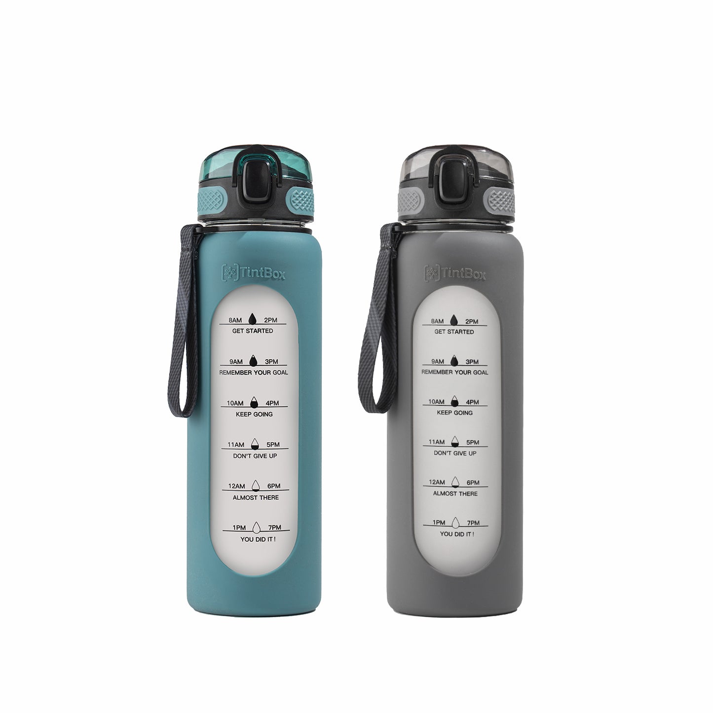 1 Litre , Motivational Glass Sipper Bottle Duo