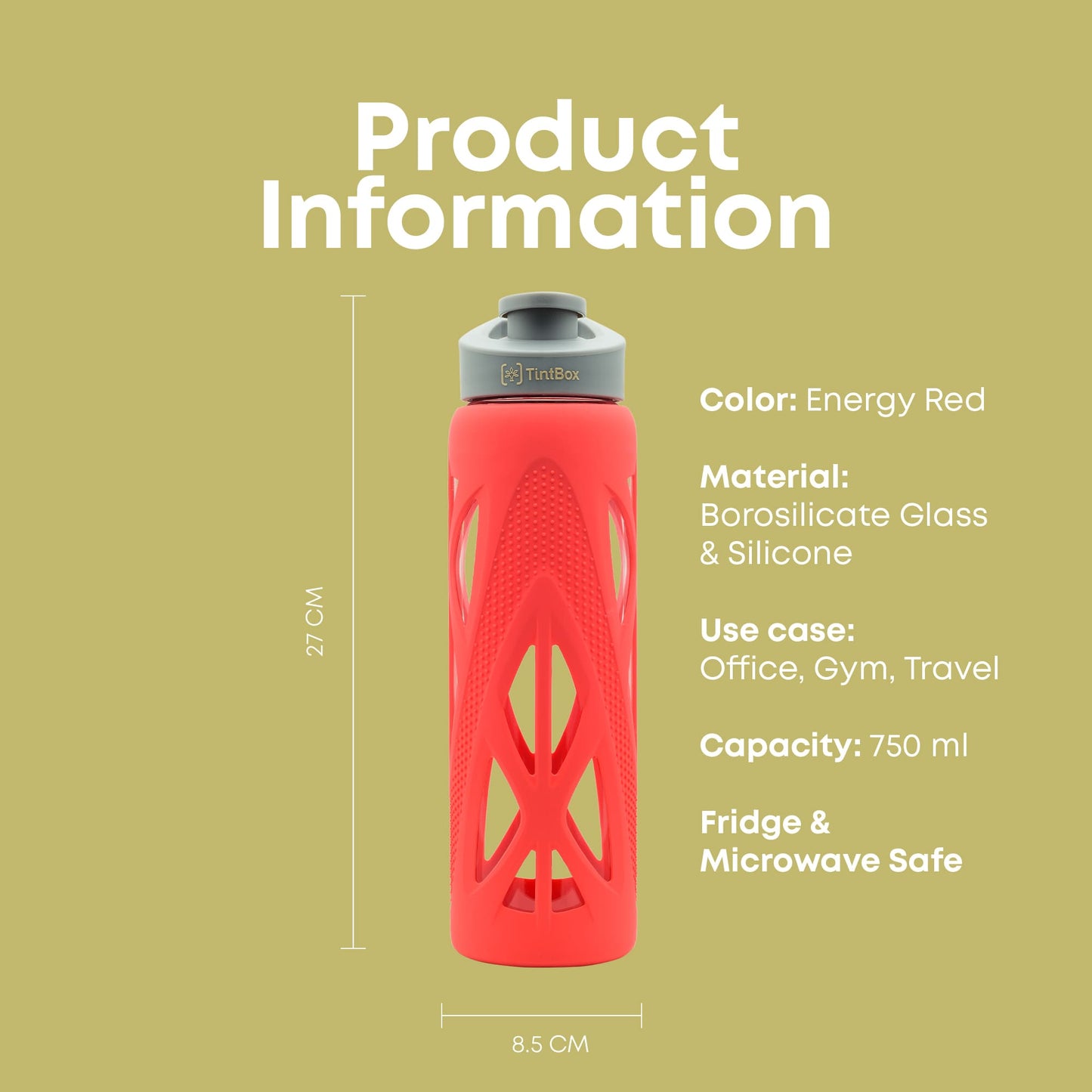 Borosilicate Glass Bottle with Protective Silicone Sleeve, 750 ml